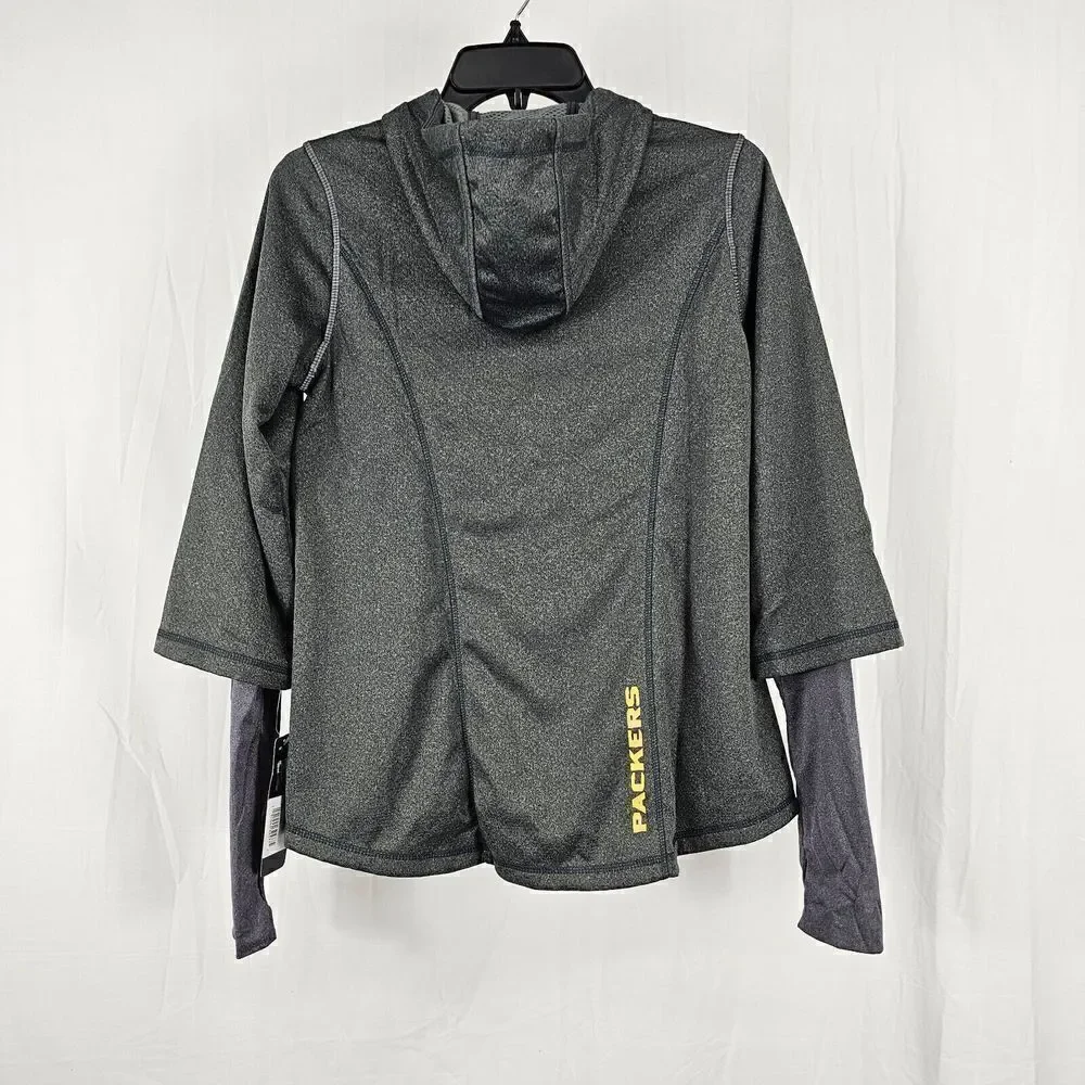 New Green Bay Packers NFL Zip Up Hoodie Girls Large Layered Funnel Neck Jacket